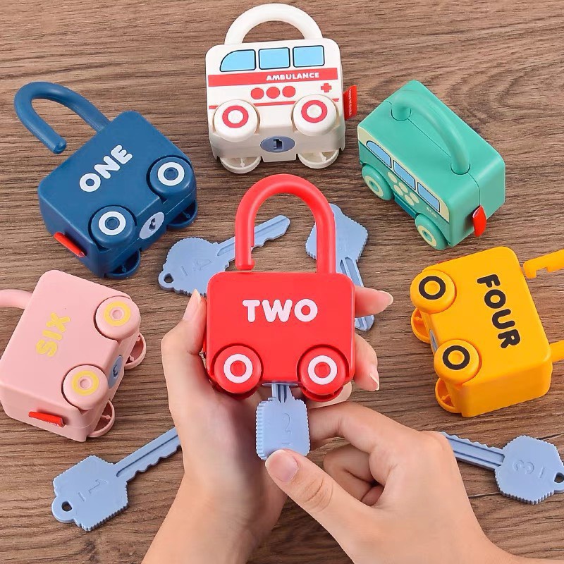 Xe đồ chơi, bộ ổ khoá và chìa khoá ⚡ CỰC HOT ⚡ Đồ chơi Montessori matching đầu đời cho bé, chất liệu cao cấp