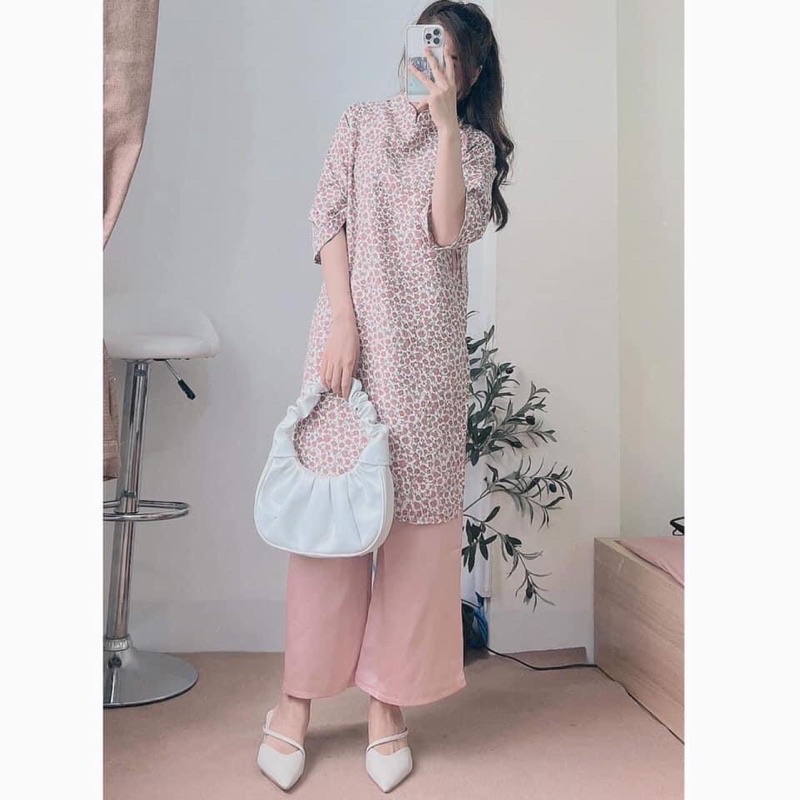 Áo Dài Hoa Nhí Kèm Quần