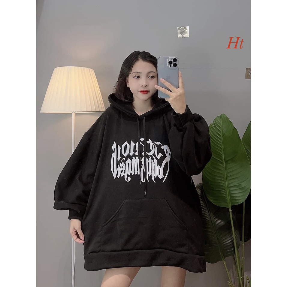 Áo hoodie Chữ lượn 2 dòng 🤗 chất nỉ cotton và nỉ tàu Tay chuông, mũ cực xinh Màu: be, trắng, đen,ht