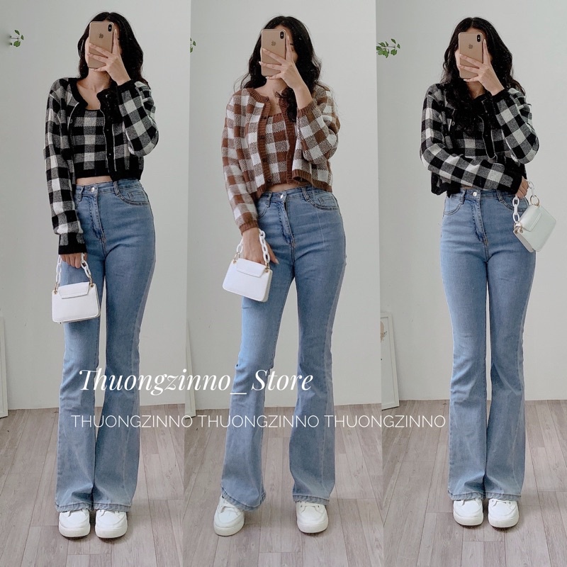 [Ảnh thật/Video]Set mongtogi kẻ caro đồ gồm áo cadigan len và áo hai dây croptop tôn dáng Set cadigan Hàn Quốc