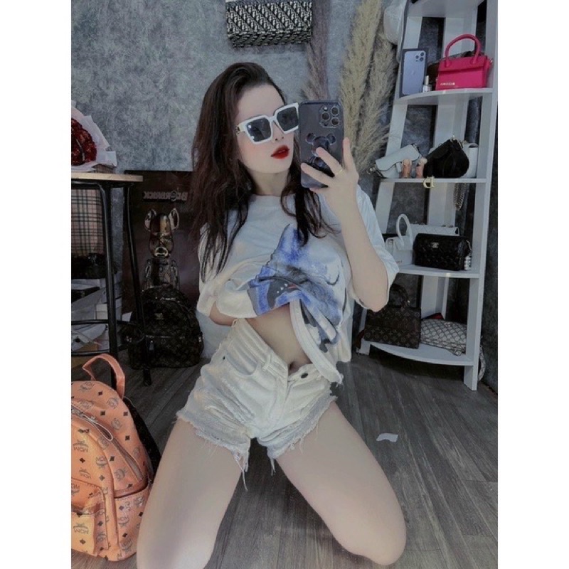 Áo phông Cá Mập In Hình Siêu Chất- Thun Form Rộng Dấu Quần Unisex Freesize <70kg