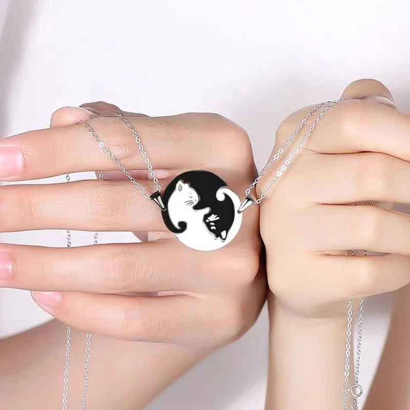 Dây Chuyền Mặt Hình Mèo Bằng Thép Không Gỉ Xinh Xắn Cho Cặp Đôi
