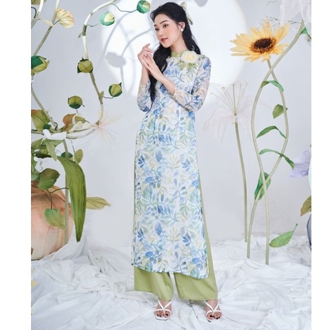 Bộ áo dài cách tân nữ chất vải lụa họa tiết cao cấp Orchid CD26O299