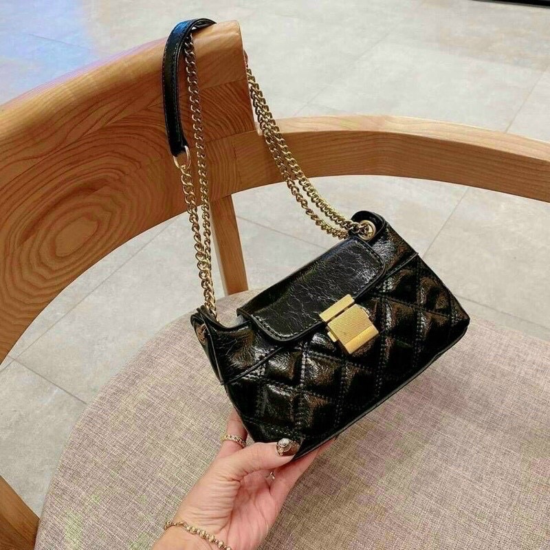 Túi Kẹp Nách Trần Trám, Túi Đeo Chéo Nữ Khoá Vuông Da Mềm