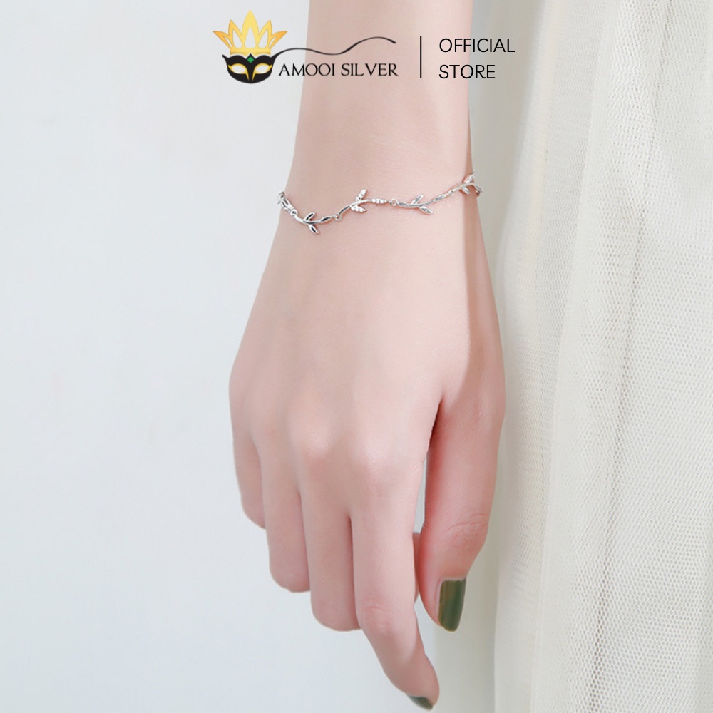 Lắc Tay Bạc S925 Mẫu Hình Lá Đính Đá Cao Cấp - Amooi Silver AT88