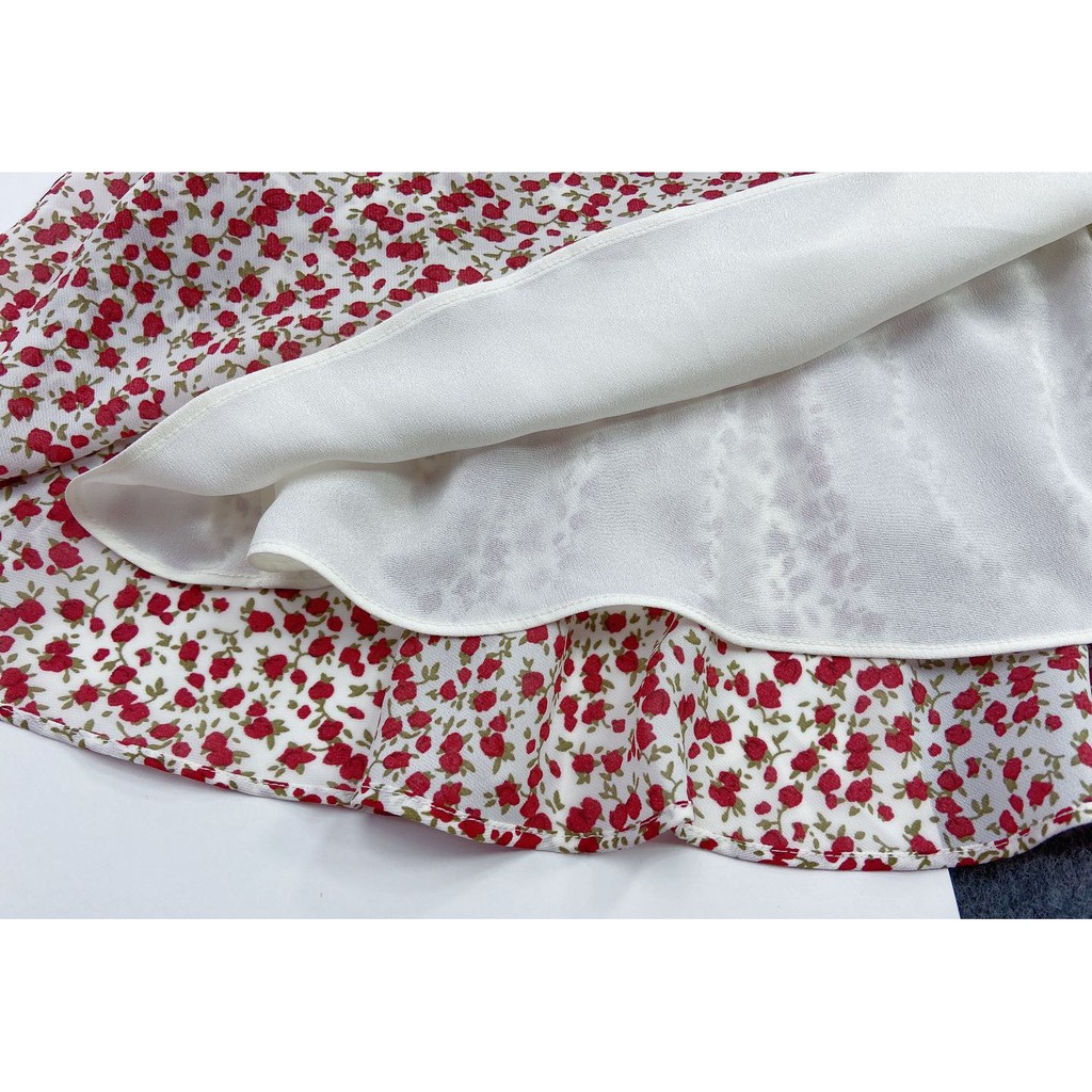 Váy trắng đỏ hoa nhí babydoll cổ vuông ren ulzzang dài tay vintage , Đầm nữ hoa trắng thiết kế dáng dài | BigBuy360 - bigbuy360.vn