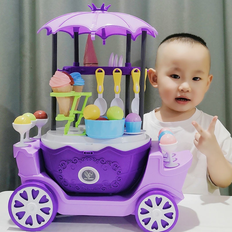 Kem qua nhà đồ chơi trẻ em làm xe bán mô phỏng siêu thị mua sắm đẩy nhỏ bí ngô