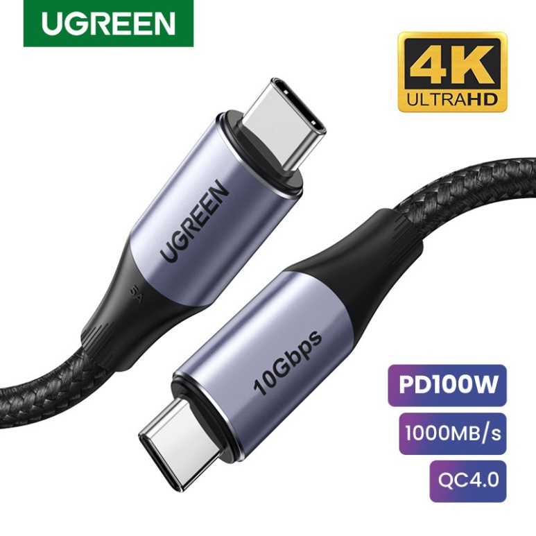 Cáp USB Type C 3.1 to Type C Gen 2 Ugreen US355 Chính Hãng 50230 80150 dài 1met sạc 100W,truyền dữ liệu,hình ảnh 4K