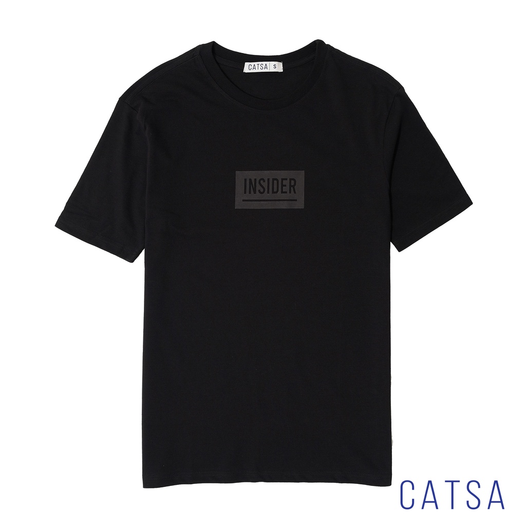 Áo thun nam đen trơn cổ tròn cotton CATSA form  regular fit in INSIDER co giãn thoáng mát ATN248