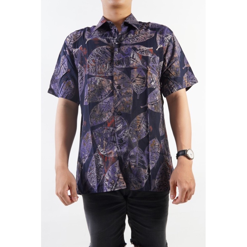 Áo sơ mi nam hoạ tiết lá cây du lịch Bigsize < 120kg