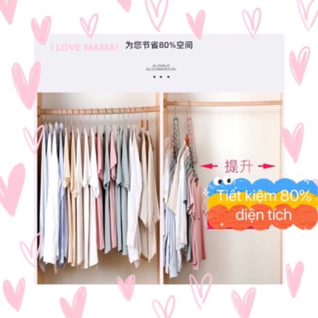 Móc treo quần áo 9 lỗ thông minh tiết kiệm không gian, treo được nhiều đồ