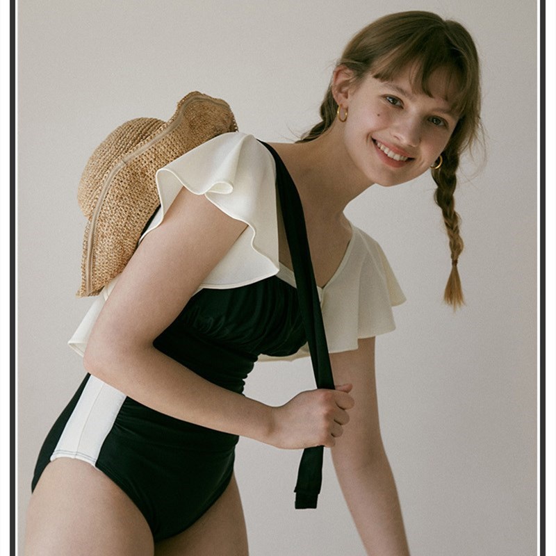 Bộ Đồ Bơi Bikini Họa Tiết Hoa Phối Bèo Dễ Thương Phong Cách Nhật Bản Hàn Quốc Dành Cho Nữ