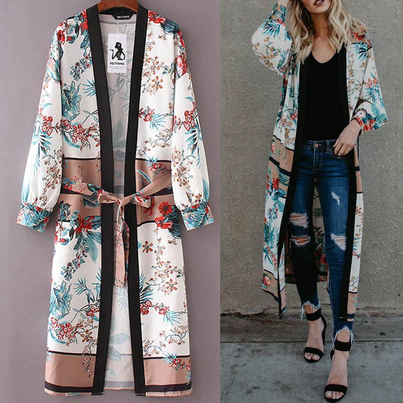 Áo khoác Kimono đi biển in họa tiết