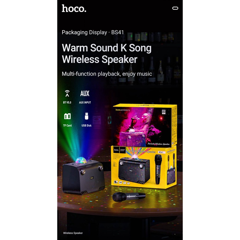 Loa Karaoke Hoco BS41 wireless speaker hoco V5.0, với pin 4800mAh, hỗ trợ chế độ phát BT, TF, USB, AUX