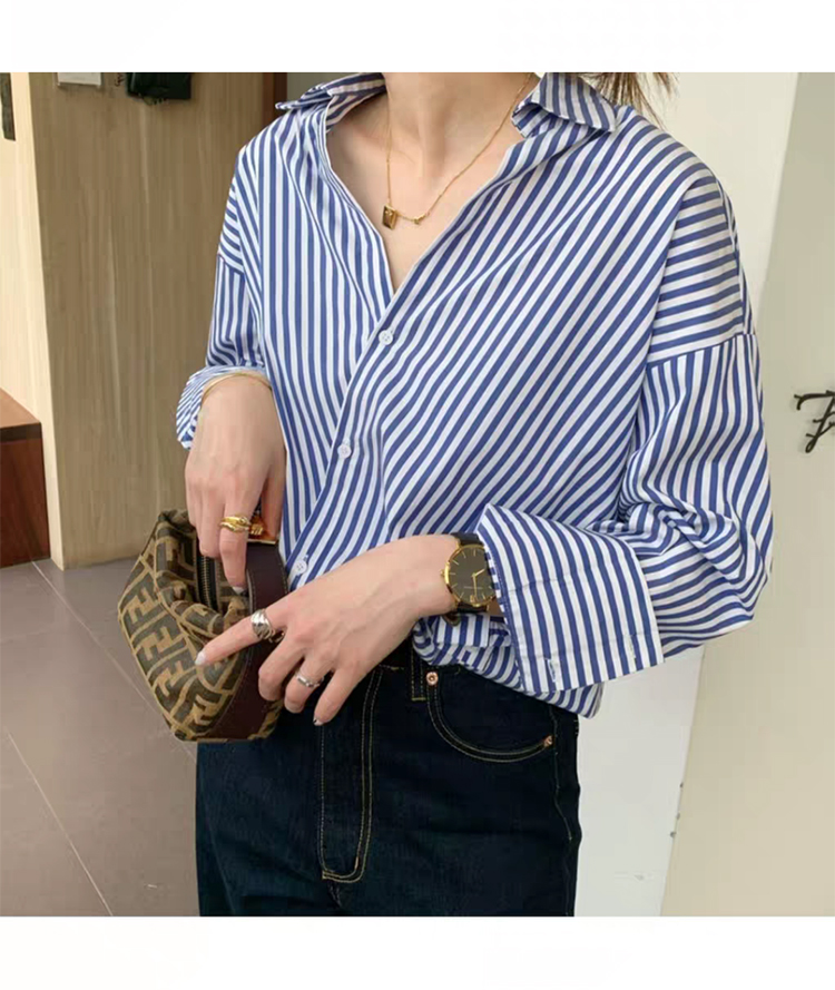 Áo Sơ Mi Tay Dài Form Rộng Họa Tiết Kẻ Sọc Phong Cách Retro