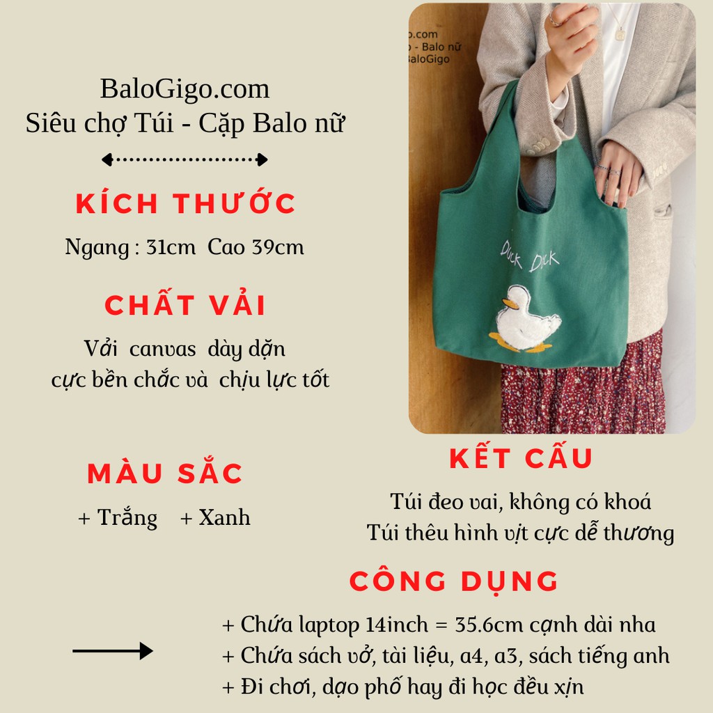 Túi tote vải canvas Duck dễ thương TT83 - BaloGigo