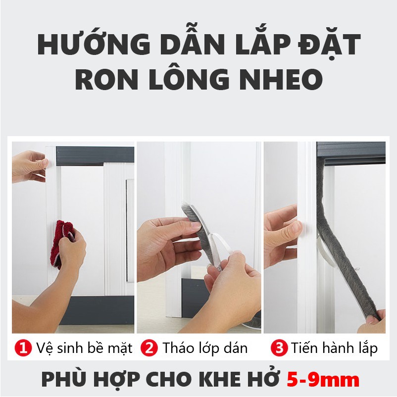 Ron Sợi Lông Dán Chặn Khe Cửa, Miếng Chặn Cửa Dán Khe Hở Khung Cửa Ngăn Bụi Côn Trùng