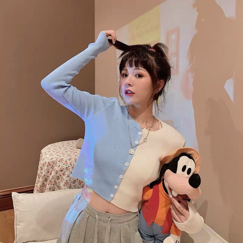 áo gân cổ tròn phối hai màu thời trang TTSA0958