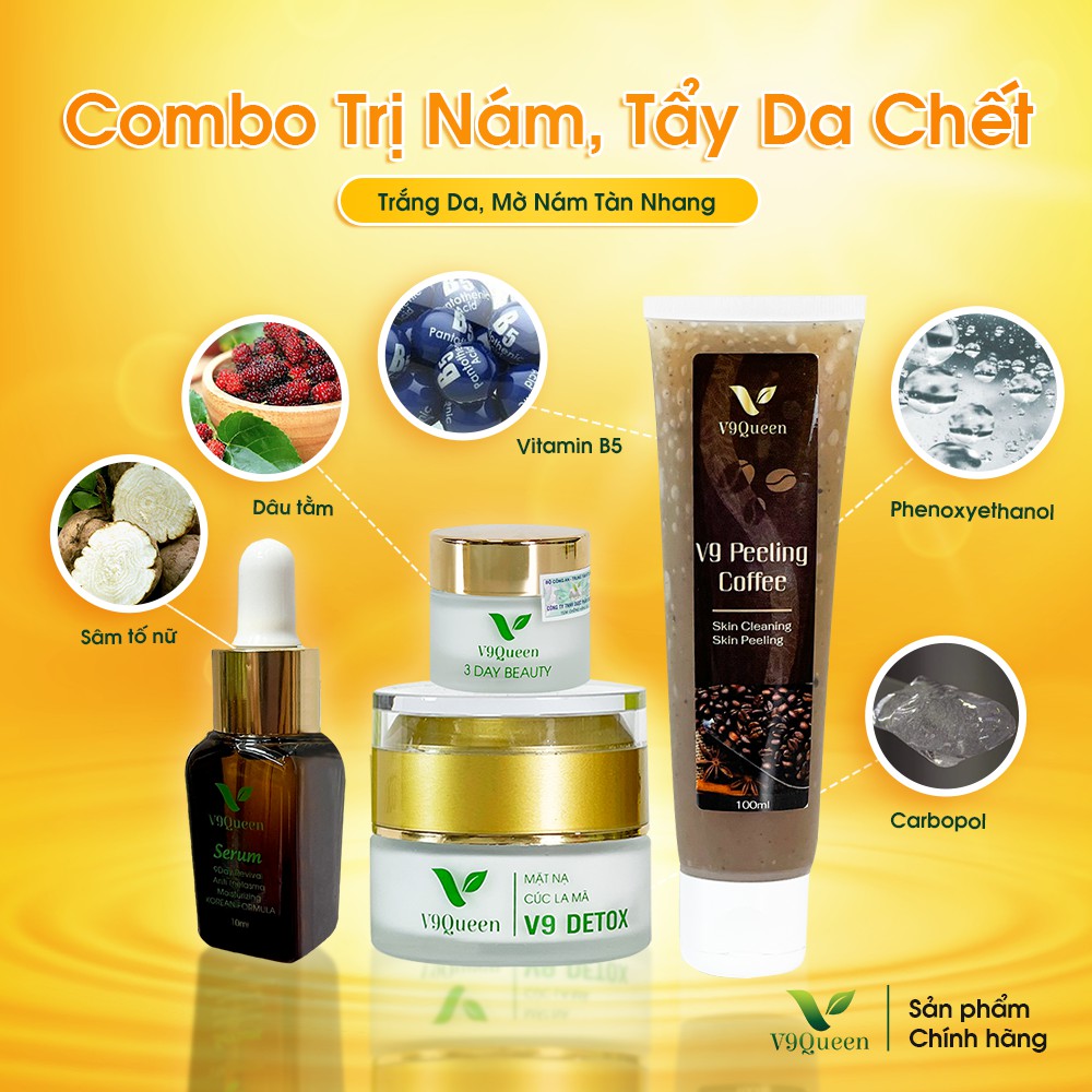 Combo xóa Nám, Tàn Nhang ( TẶNG Tẩy Da Chết Coffee) - Mỹ Phẩm Bà Bầu V9Queen V9QUEEN | BigBuy360 - bigbuy360.vn