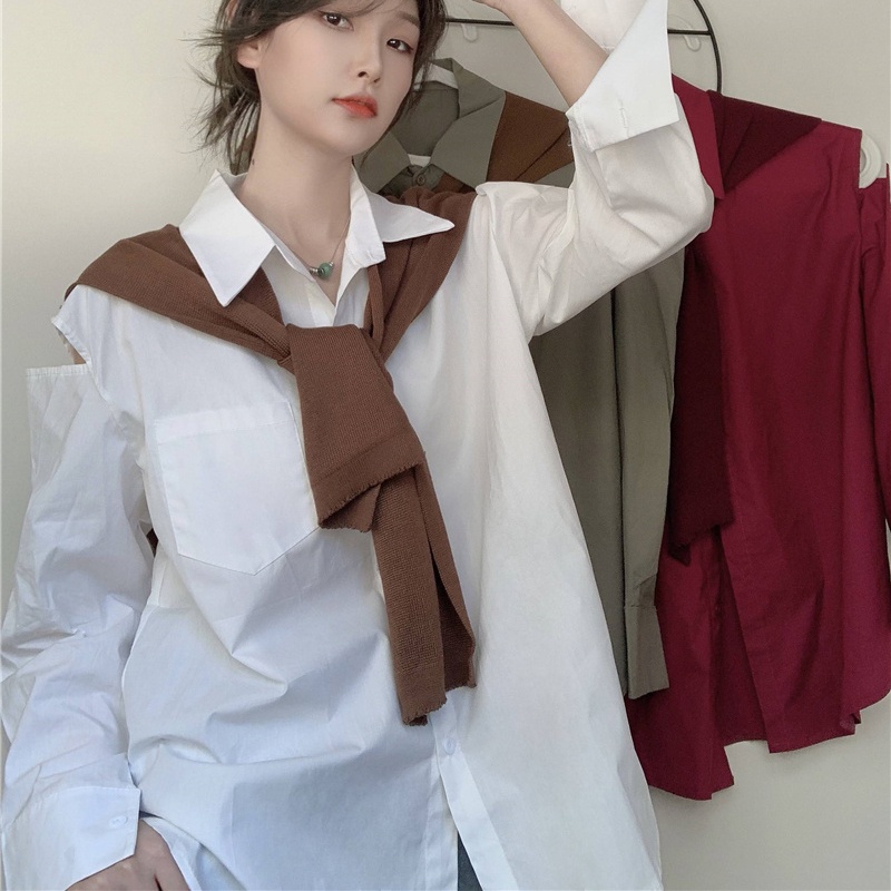 IELGY  Áo Sơ Mi Tay Dài Hở Vai Thời Trang Dành Cho Nữ