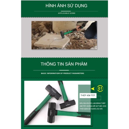 Búa Tạ 1kg TUOSEN, Búa sắt đóng đinh TUOSEN với tay cầm bọc cao su