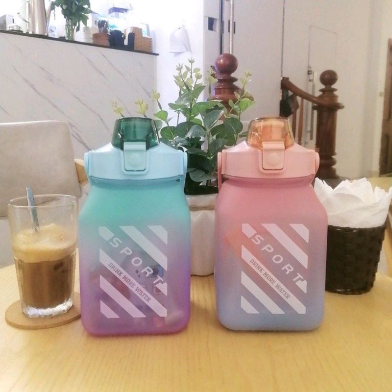 Bình Nước Nhựa Cách Nhiệt Chống Rơi Hình Vuông Dung Tích 1500ml, bình nước giữ nhiệt vuông phong cách dễ thương