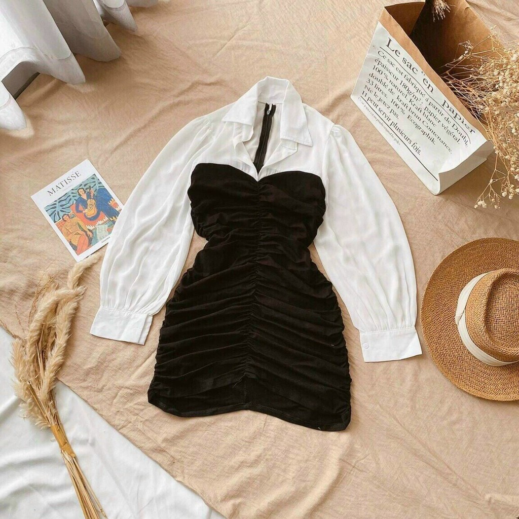 Đầm body tay dài phối voan thời trang