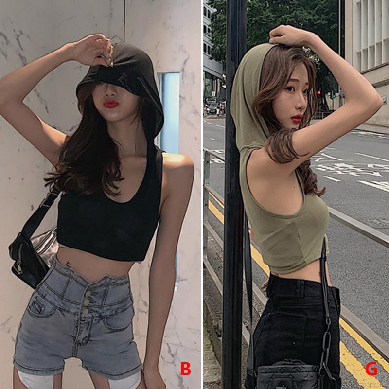 Áo tank top mũ trùm phong cách Hàn Quốc quyến rũ