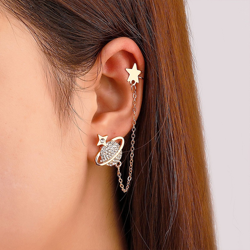 Khuyên tai chuỗi dài đính đá Zircon không cần lỗ thiết kế mới sáng tạo