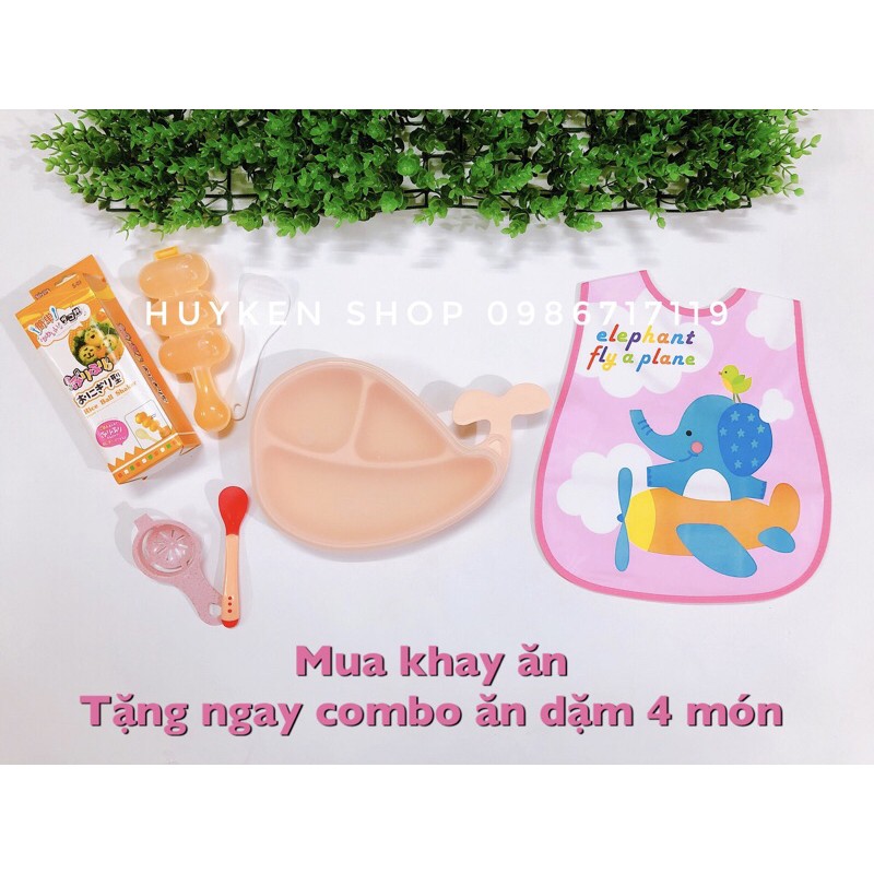 (Mua 1 tặng 4) Khay ăn blw chống trượt có nắp hình thú ngộ nghĩnh