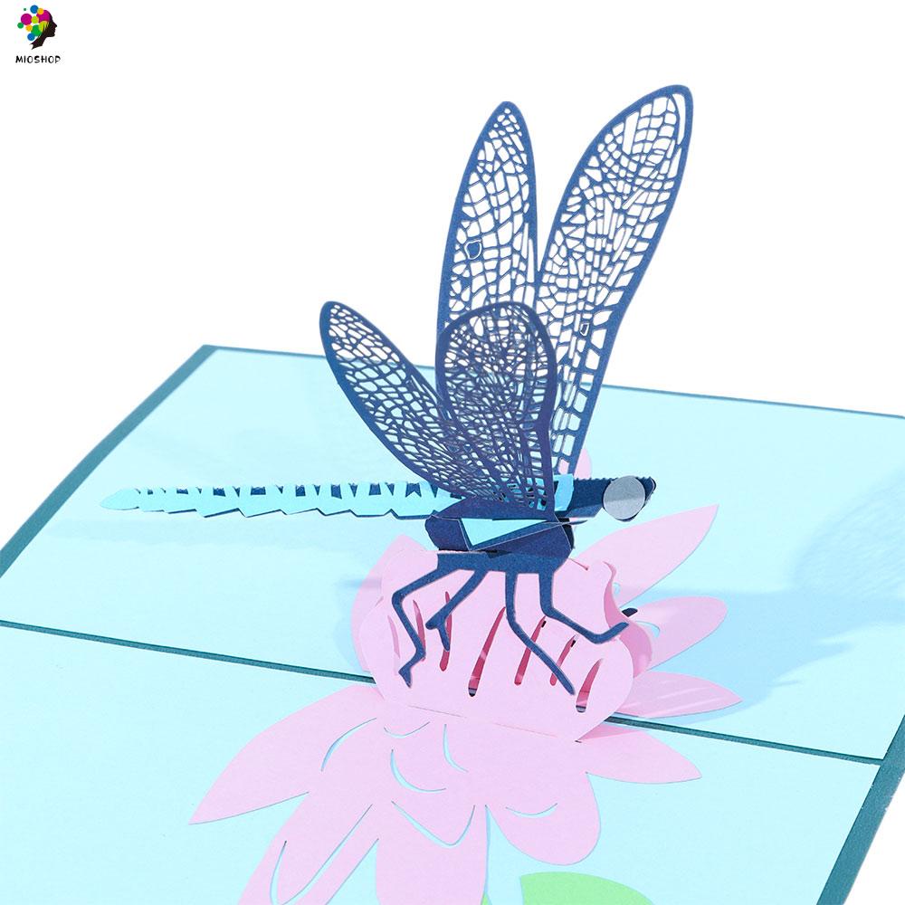 MIOSHOP Gift Love Pop Dragonfly Special Occasion Greeting Card 3D Pop Up Card Specialty Paper Mother's Day Hollow Flowers Hobby Birthday