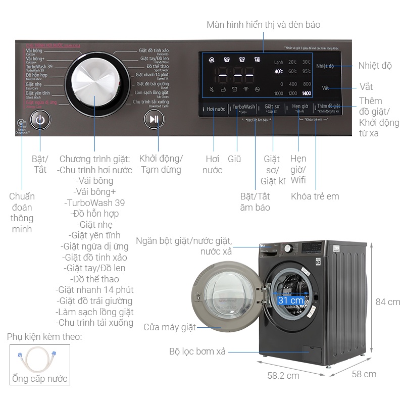 Máy giặt LG cửa ngang 11 kg ( xám đậm ) FV1411S3B