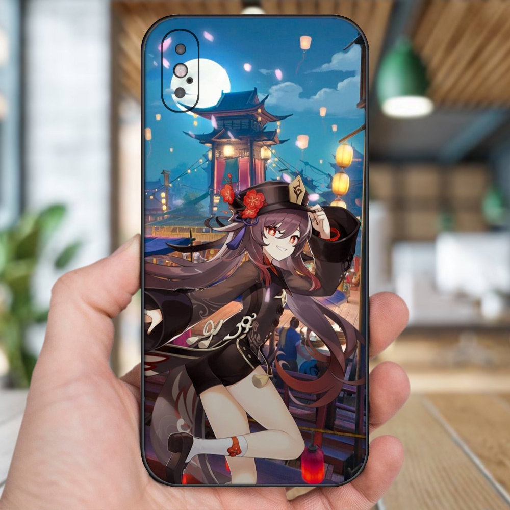 Ốp lưng iPhone X, Xs dẻo đen cạnh vuông in hình Hutao Genshin Impact