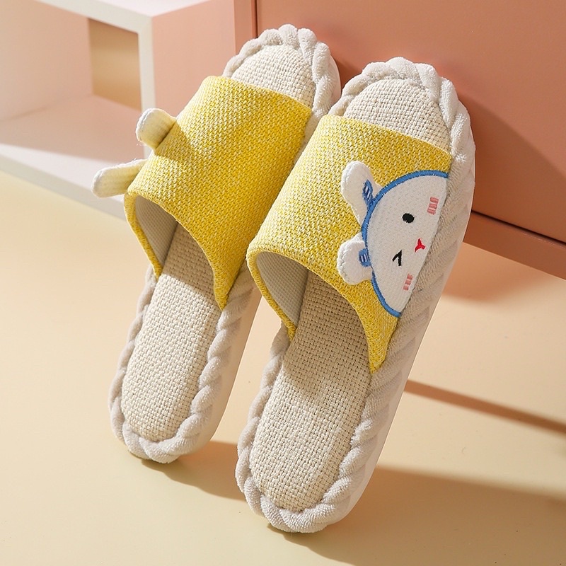 Dép Đi Trong Nhà Chất Liệu Cotton Lanh Họa Tiết Hoạt Hình Cho Cặp Đôi