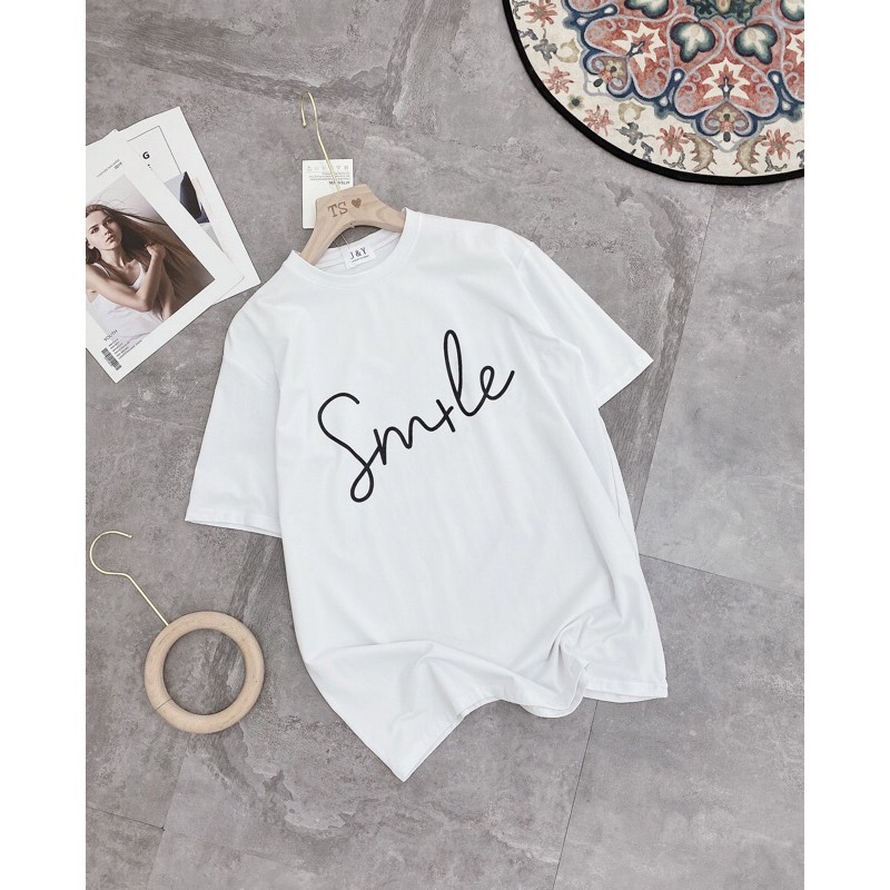 [Mã WASKT410K giảm 10K đơn 50K] ÁO PHÔNG NỮ TRẮNG CHỮ SMILE GIẤU QUẦN | BigBuy360 - bigbuy360.vn