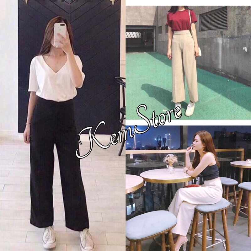 Quần Culottes Khóa Hông, Quần suông ống rộng cạp cao, ĐEN TRẮNG  Hàng QC Loại 1 SIÊU HOT
