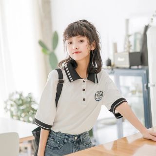 Áo polo nữ, áo kiểu, áo có cổ chữ V tay lỡ, áo phối viền đen