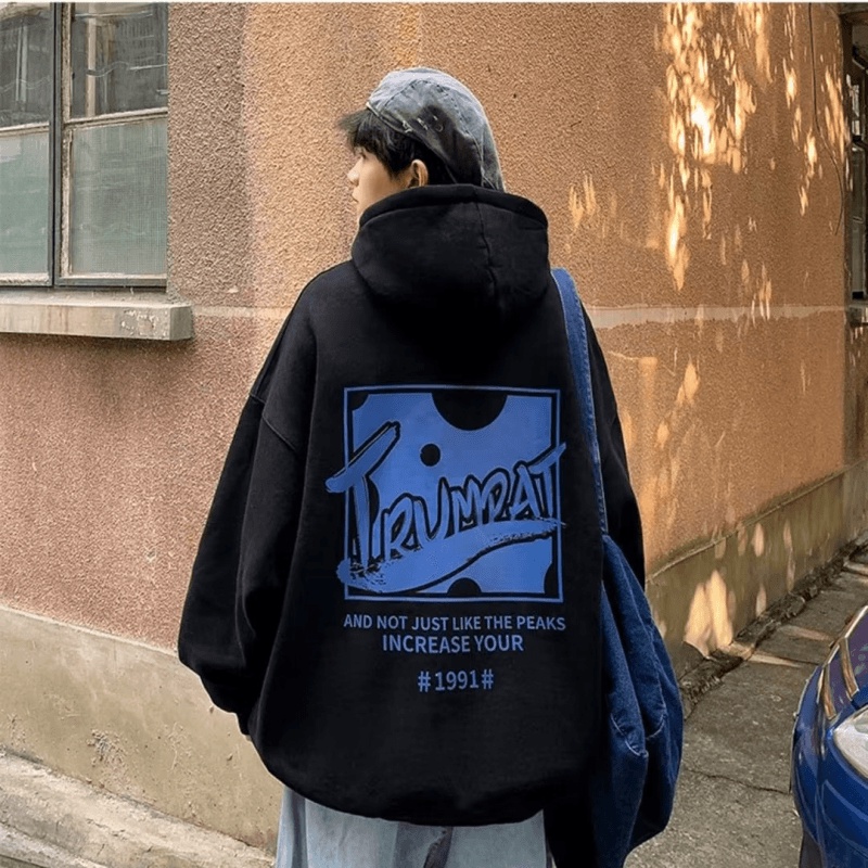 【M-5XL】Street hip hop trend Korean style Men's loose hoodie Printed letter Winter Sweatshirt Unisex Large size Casual Hoodie