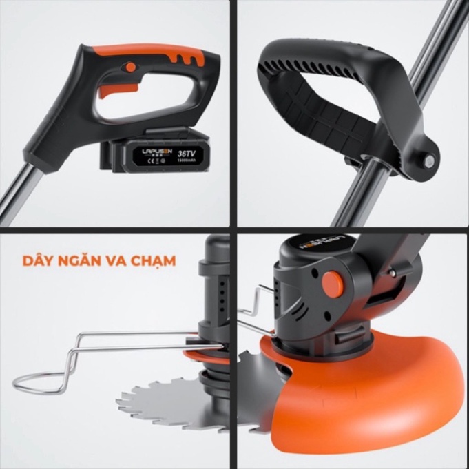 Máy cắt cỏ cầm tay cao cấp LAPUSEN không dây dùng pin 15cell siêu khủng Kèm 8 lưỡi cưa