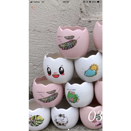 Chậu Sứ MINI Bát Tràng In hình, miệng sóng. Trồng Cây Cảnh, Sen Đá, Xương Rồng,hoa