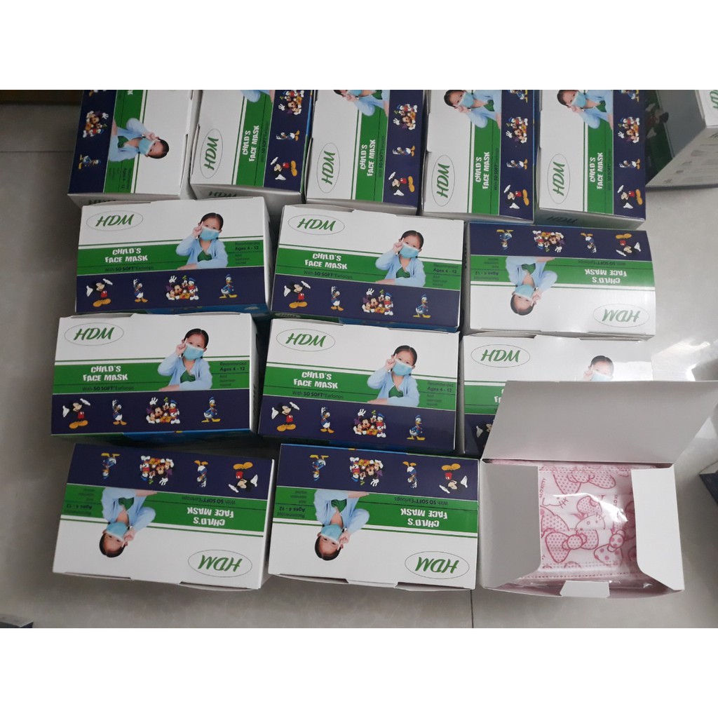 Hộp 50 khẩu trang y tế kháng khuẩn 3 lớp mẫu hoạt hình cho bé Hàng Việt Nam Xuất Khẩu
