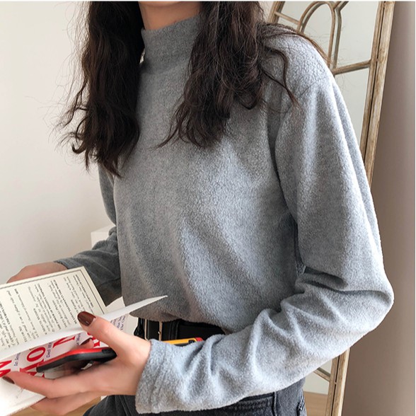 Áo da lộn cổ cao dáng ôm thời trang dành cho nữ 31455 | BigBuy360 - bigbuy360.vn