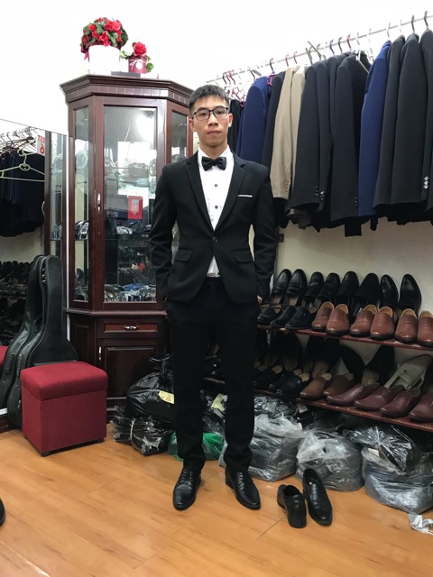 [GIÁ LỖ] Xả kho BỘ vest gồm áo vest + quần + sơ mi + tặng cavat. Có 2 màu đen và xanh than