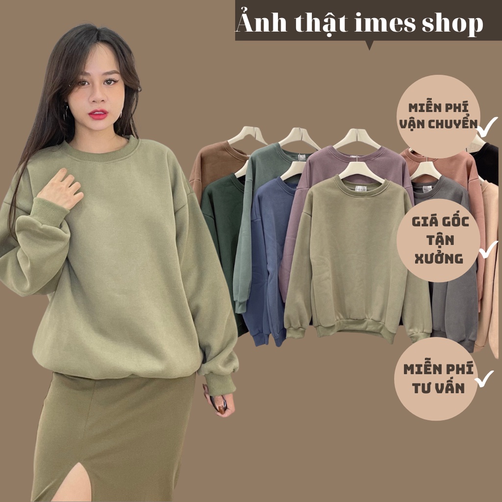 Áo nỉ bông cổ tròn loại đẹp dày mịn, dáng rộng Unisex nam nữ phong cách Ulzang 1785 imes shop