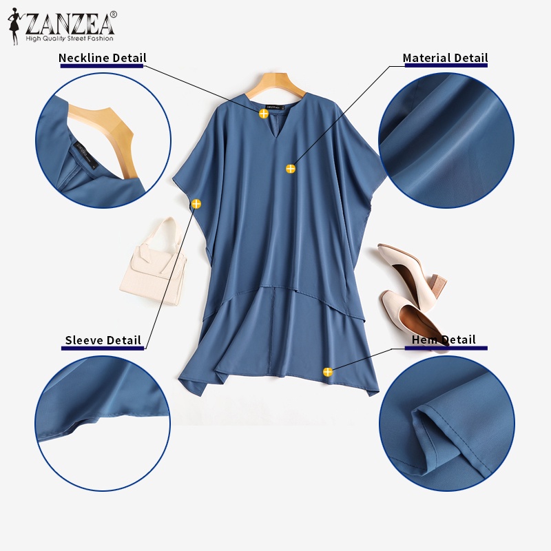 Áo kiểu Zanzea tay phồng cổ chữ v phong cách đường phố châu âu dành cho nữ