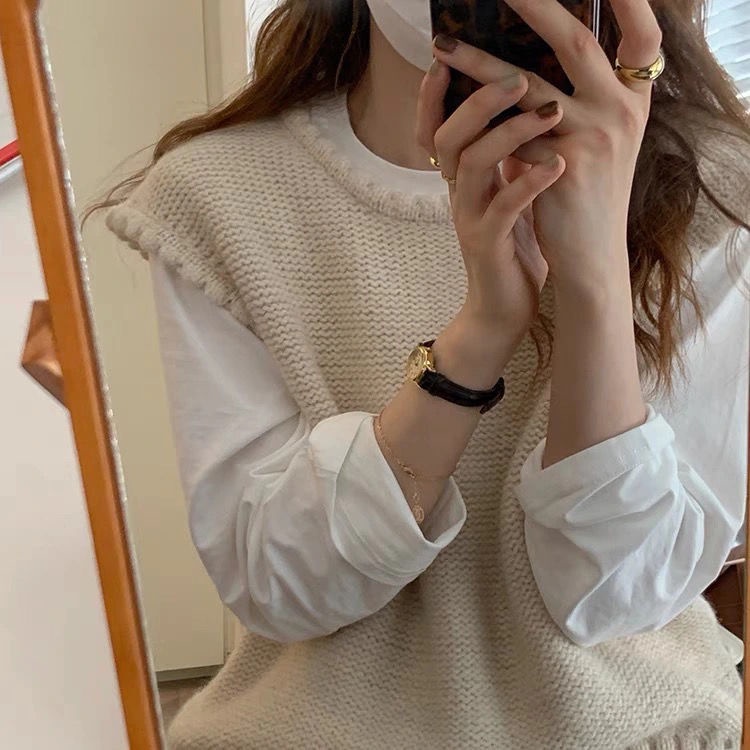 Áo Len Không Tay Cổ Tròn Thiết Kế Mới Thời Trang Theo Phong Cách Vintage Dành Cho Nữ