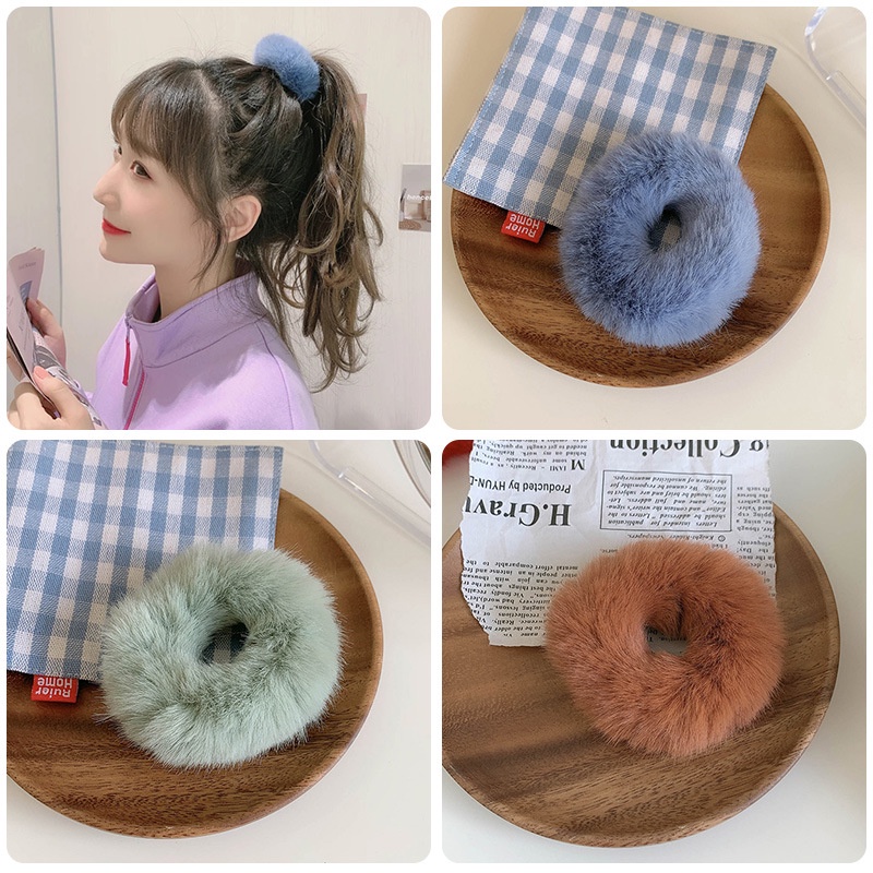 Dây buộc tóc Smileday bằng nhung màu trơn thiết kế đơn giản cho nữ