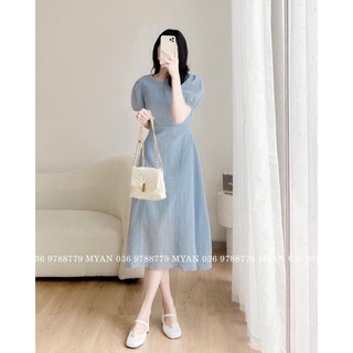 Đầm xoè dự tiệc cổ tròn tay bồng MITRIE cột 2 nơ sau lưng