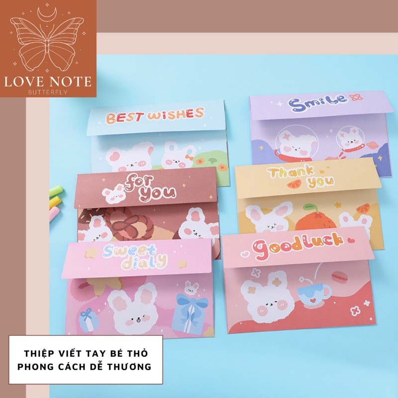 Thiệp, thư tay hình bé thỏ đáng yêu tặng kỷ niệm, sinh nhật, lễ tết, 14/2 8/3 20/10 24/12, noel, cảm ơn