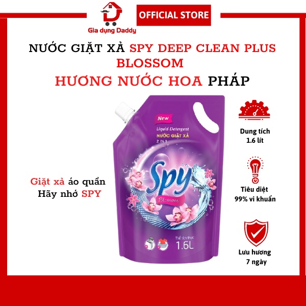 Nước giặt xả cửa trước thơm lâu SPY Deep Clean Plus Blossom Nước giặt túi 1,6L Hương nước hoa Pháp Diệt khuẩn Khử mùi